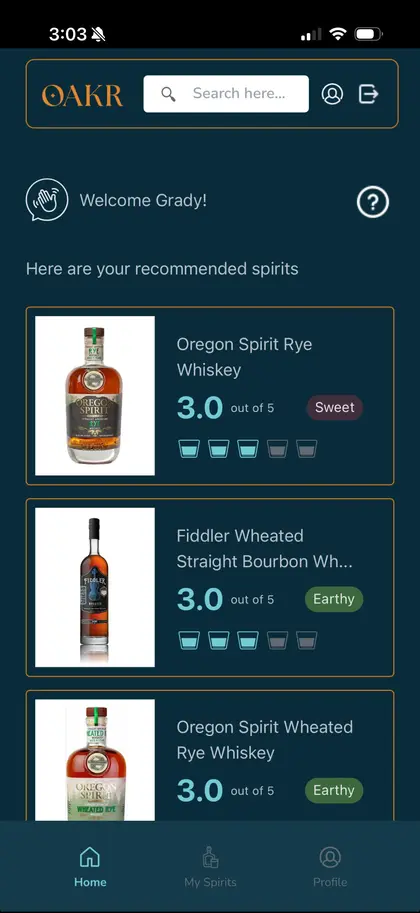 OAKR homepage with personalized recs